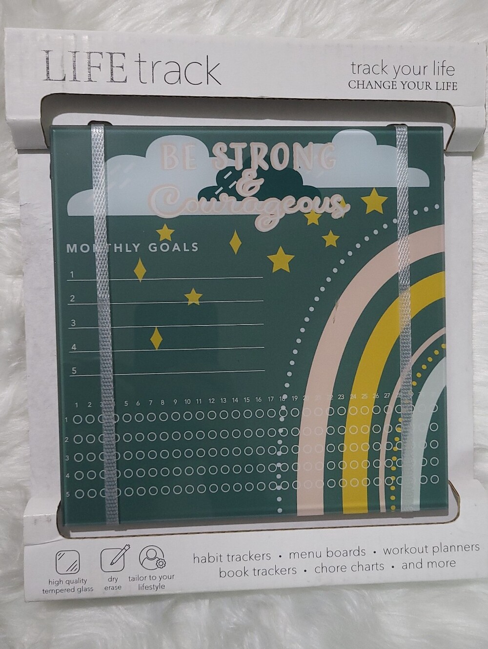 Lifetrack Monthly Goals Glass Dry Erase Board Wall Mount or Desktop 8x8"